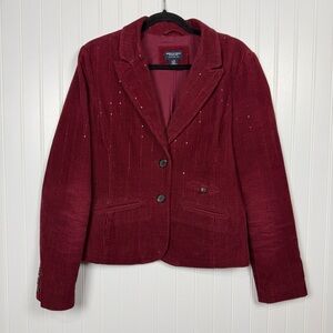 American Eagle Burgundy Corduroy Sequin Blazer Size L Festive Holiday Jacket